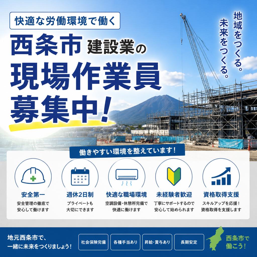 快適な労働環境で働く西条市建設業の現場作業員募集中